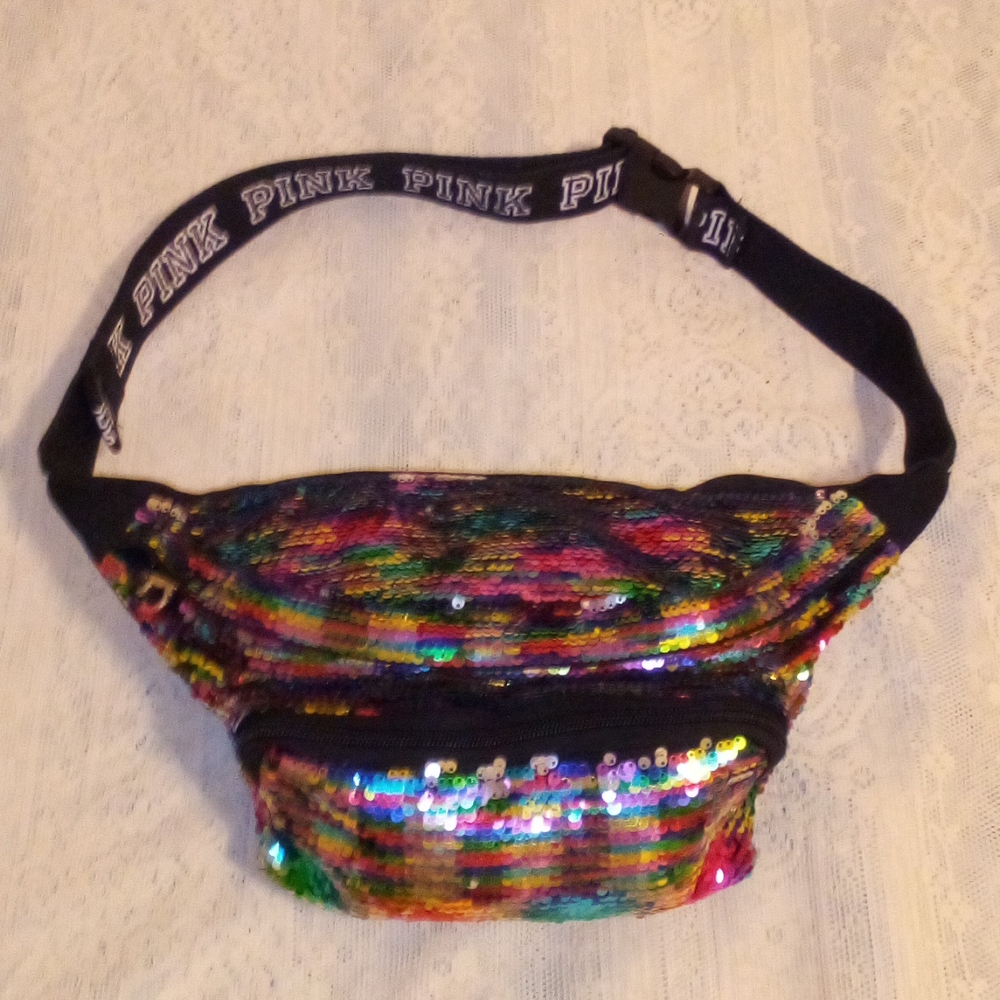 Genuine Victoria Secret Pink Sequin Fanny Waist Pack OVERSIZE Conversion Bag